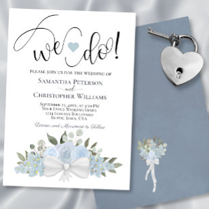Det gör vi! Rustic Dusty Blue Romantic Blommigt Br Inbjudningar