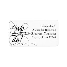 Det gör vi, Swirly Black and White Bröllop Adressetikett
