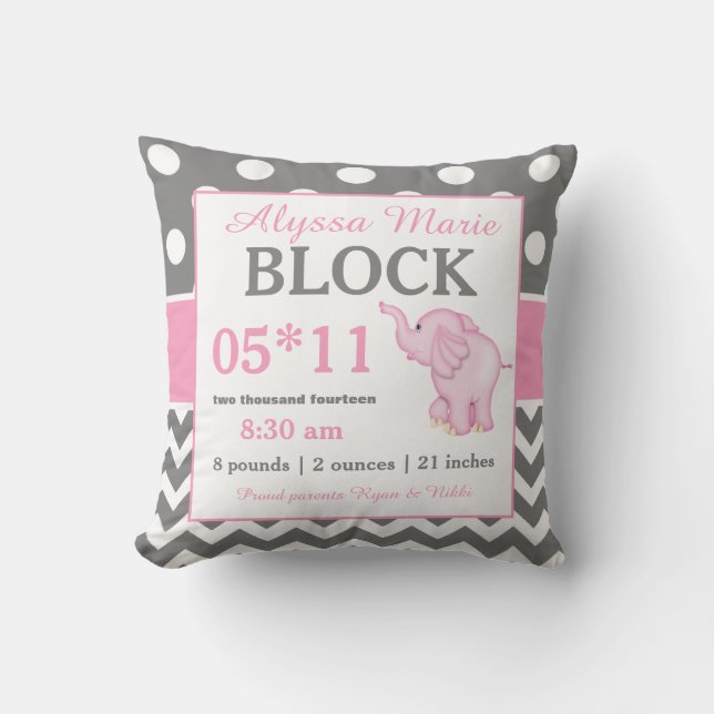 Det gråa rosa elefantbabymeddelandet kudder kudde (Framsida)