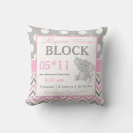 Det gråa rosa elefantbabymeddelandet kudder kudde