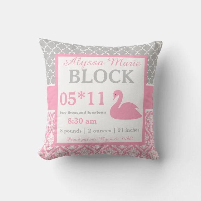 Det gråa rosa svanbabymeddelandet kudder kudde (Framsida)