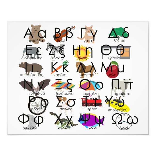 Det grekiska alfabetet Brev Ord & Bilder Fototryck (Framsidan)