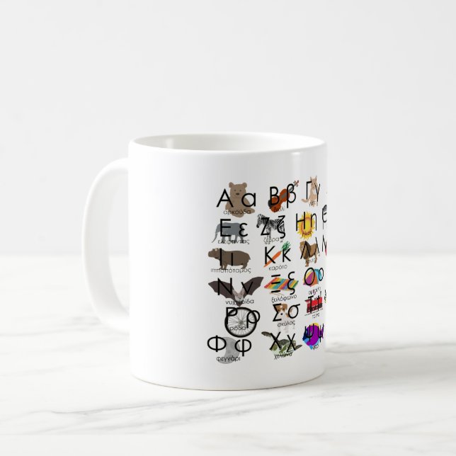 Det grekiska alfabetet Brev Ord & Bilder Kaffemugg (Framsida vänster)