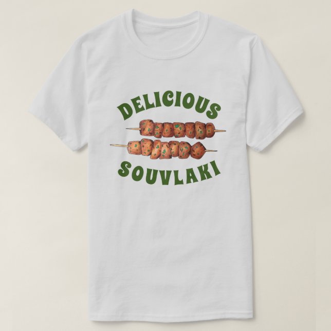 Det grekiska Cuisineet Delicious Souvlaki Kött Gri T Shirt (Design framsida)