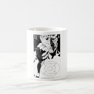 Det gröna lyktaslutet täcker upp, svartvitt kaffemugg
