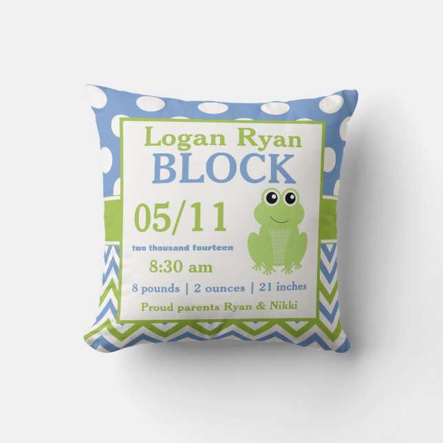 Det gröna meddelandet för blåttgrodababyen kudder kudde (Framsida)