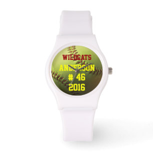 Det gula softballlagnamn numrerar och året armbandsur