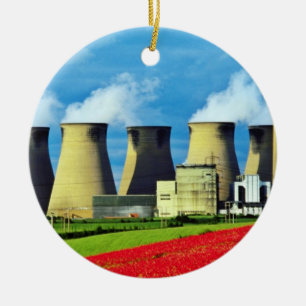 Det gula vallmofält och Ferrybridge driver Julgransprydnad Keramik
