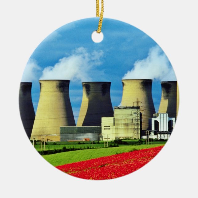 Det gula vallmofält och Ferrybridge driver Julgransprydnad Keramik (Framsidan)