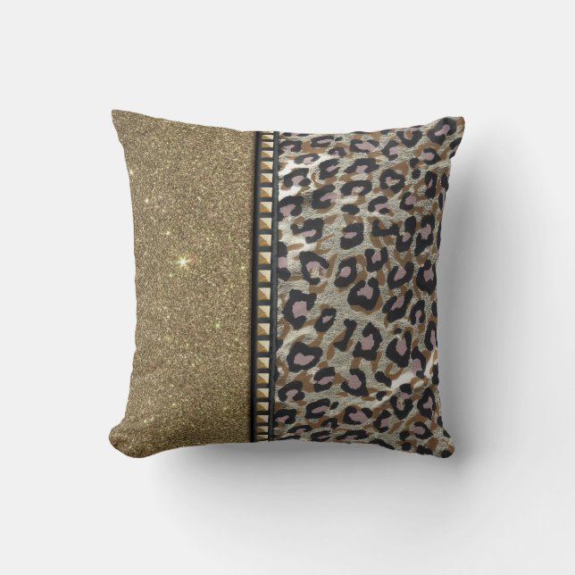 Det guld- glitter- och Leopardtrycket med guld Kudde (Framsida)