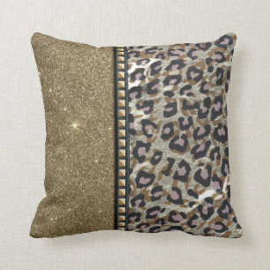 Det guld- glitter- och Leopardtrycket med guld Kudde