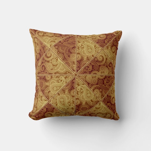 Det guld- och Burgundy Paisley mönster kudder Kudde (Framsida)