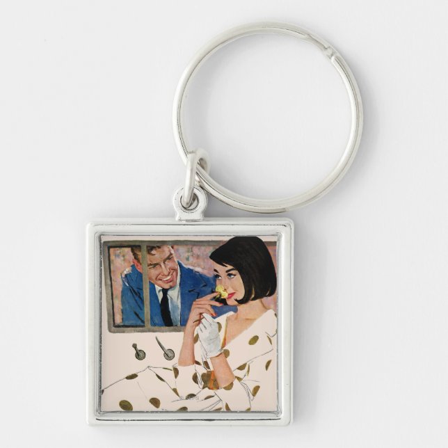 Det guld- steg fyrkantig silverfärgad nyckelring (Framsidan)