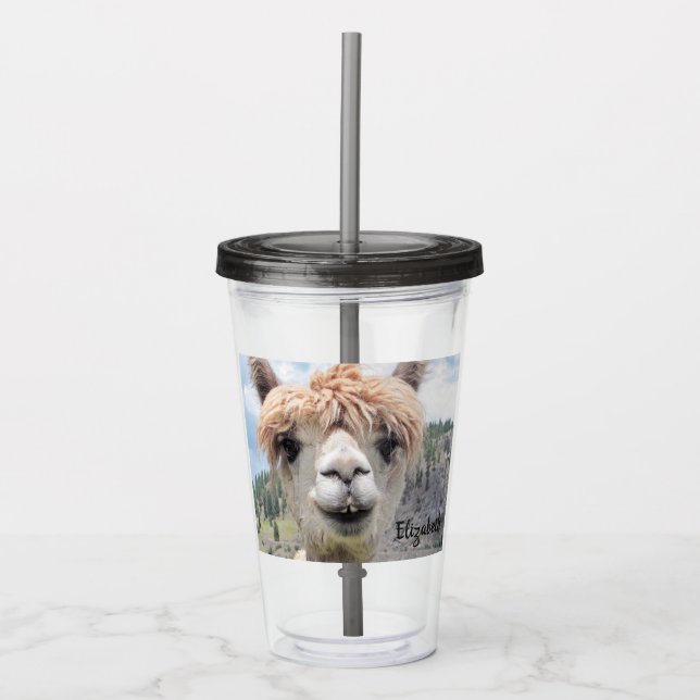 Det gulliga le Alpacafotoet avbildar Take Away Mugg (Framsida)