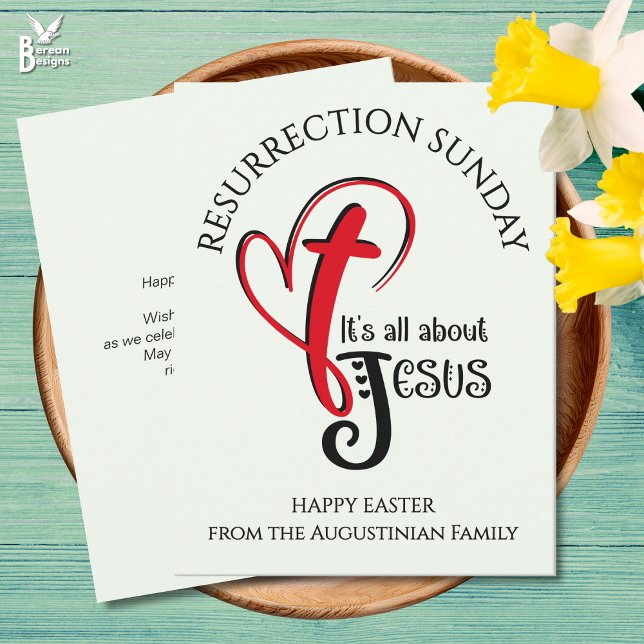 DET HANDLAR ALLT OM JESUS Kristi påsk  Kort (Modern HEARTS AND CROSSES greeting card to celebrate Jesus on Resurrection Sunday)