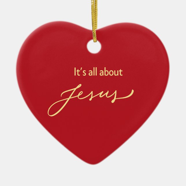 Det handlar allt om Jesus – rött och guld hjärta Julgransprydnad Keramik (Framsidan)
