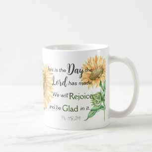 Det här är Dagen Bible Verse Monogrammed Solros Kaffemugg