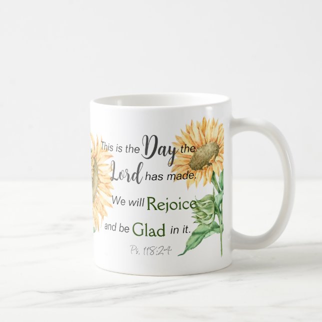Det här är Dagen Bible Verse Monogrammed Solros Kaffemugg (Höger)