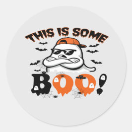 Det här är en Boo Halloween-ynny Ghost Runt Klistermärke