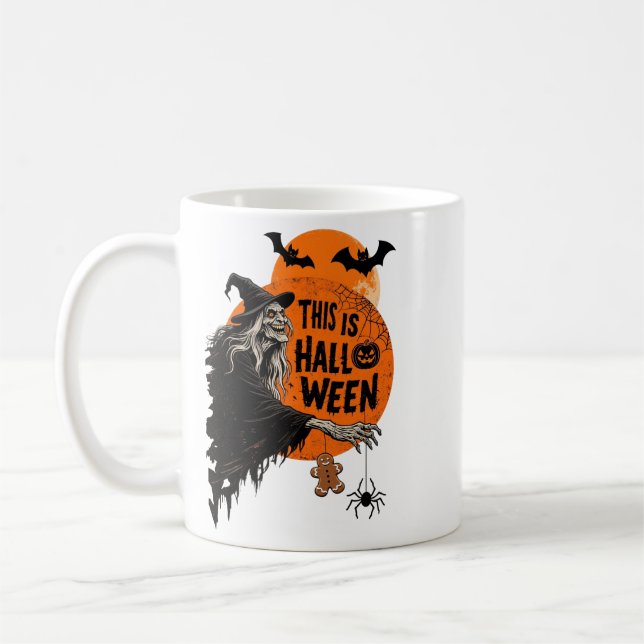 Det här är Halloween Skrämmande Häxa Retro Kuslig  Kaffemugg (Vänster)