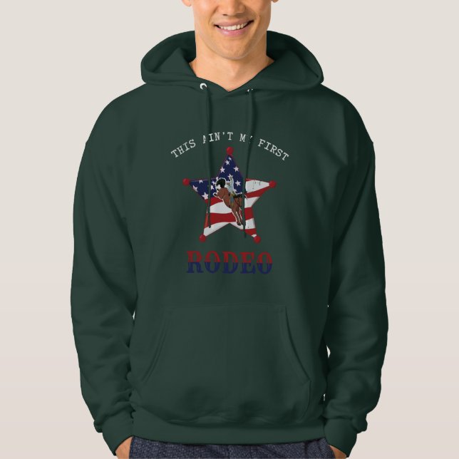 Det här är inte min första RODEO/vit Brev Hoodie (Framsida)