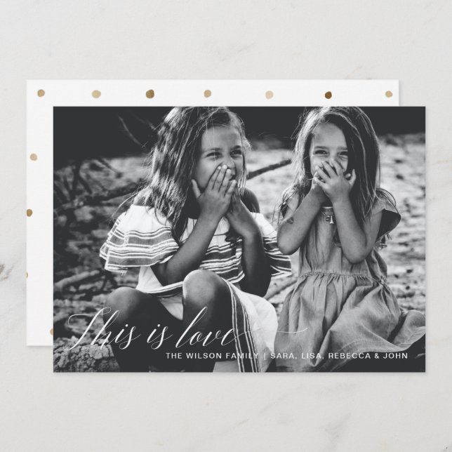 Det här är kärlek Simple Script Photo Valentines d Julkort (Fram/baksida)