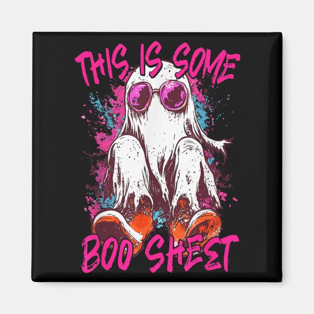 Det här är lite Boo Lakan Ghost Retro Halloween-ro Magnet (Framsidan)