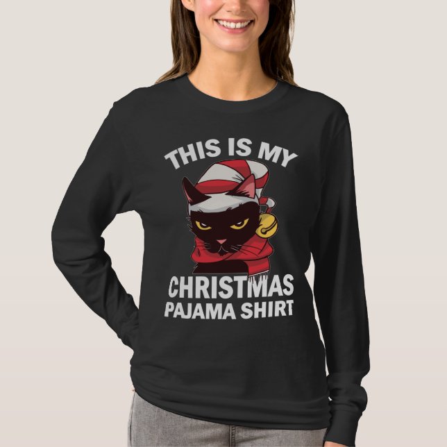 Det här är min Arg i julen Pajama Cat Santa Hat Ch T Shirt (Framsida)