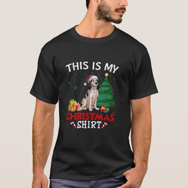 Det här är min engelska setter Hund Santa Hat jul T Shirt (Framsida)