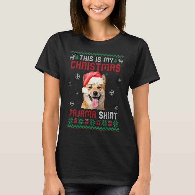 Det här är min fula Julafton Pajama Shiba Inu Hund T Shirt (Framsida)