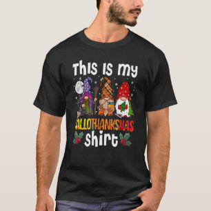 Det här är min Hallothanksmas tre Gnomes Lycklig H T Shirt