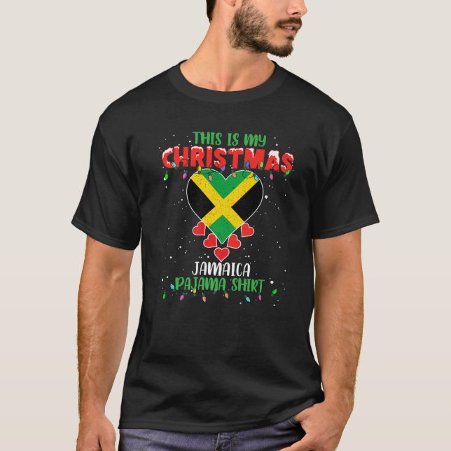Det här är min jul Ljus Kärlek Jamaica Flagga Paja T Shirt (Framsida)