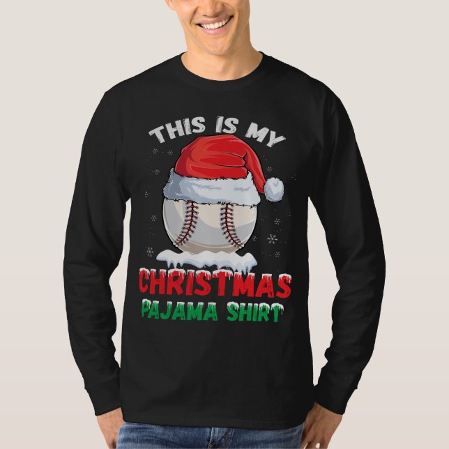 Det här är min jul Pajama Baseball Santa Hat T Shirt (Framsida)