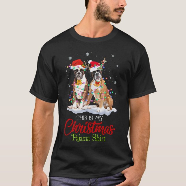 Det här är min jul Pajama Boxer Hund Santa Hat Li T Shirt (Framsida)