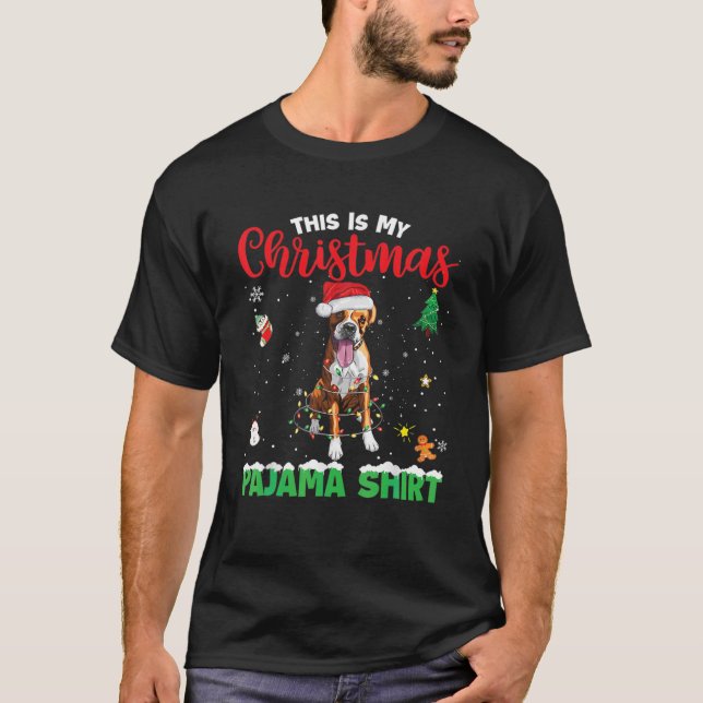 Det här är min jul Pajama Boxer Hund Santa Hat T Shirt (Framsida)