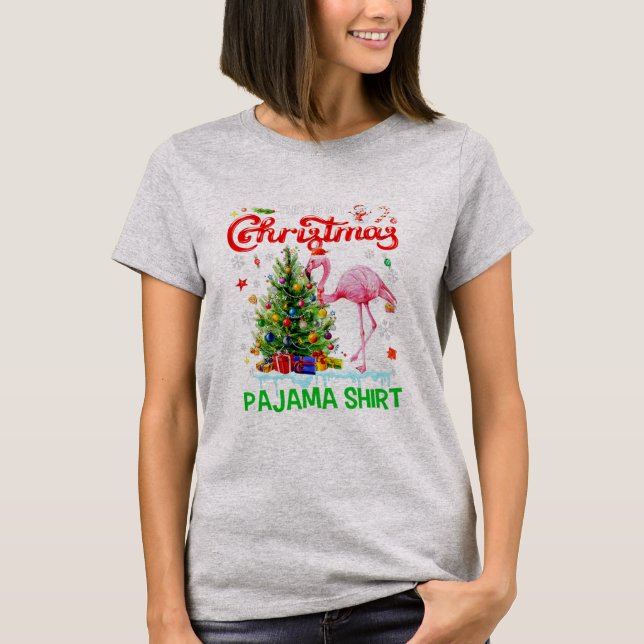 Det här är min jul Pajama Flamingo Scarf Santa Hat T Shirt (Framsida)