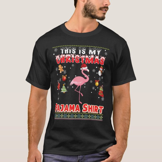 Det här är min jul Pajama Flamingo Ugly Sweater T Shirt (Framsida)