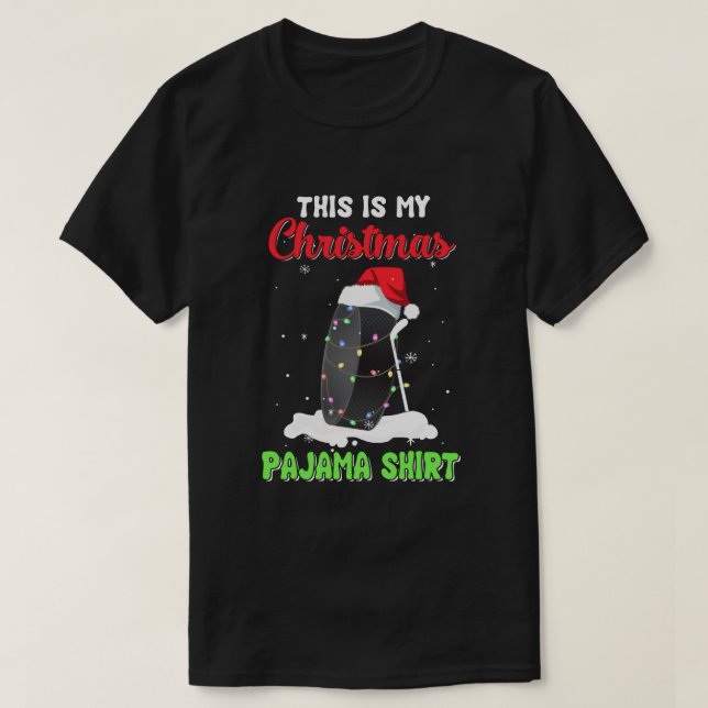 Det här är min jul Pajama Julafton Hockey Santa T Shirt (Design framsida)