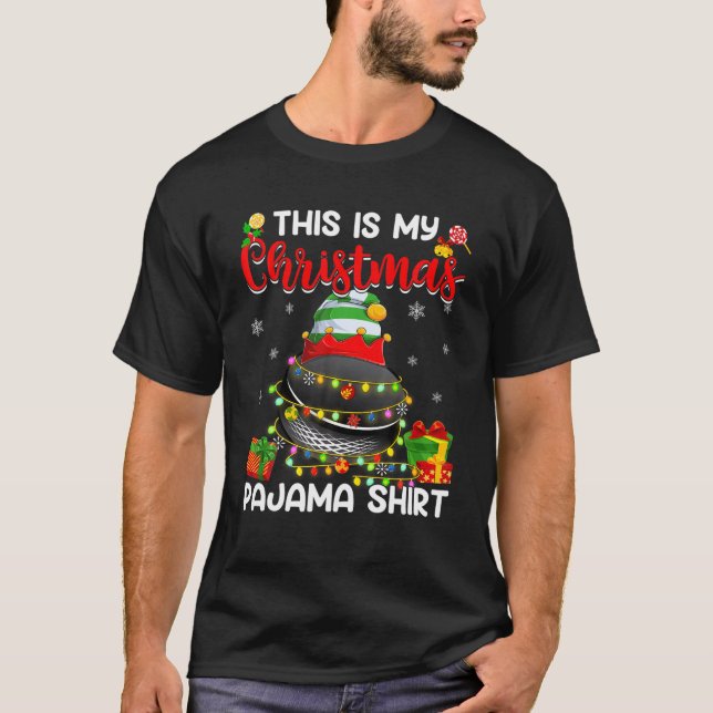 Det här är min jul Pajama Julafton Ljus Hockey Bal T Shirt (Framsida)
