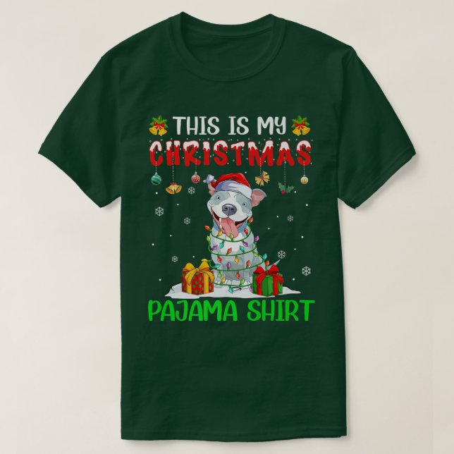 Det här är min jul Pajama Pitbull Julafton Träd Li T Shirt (Design framsida)