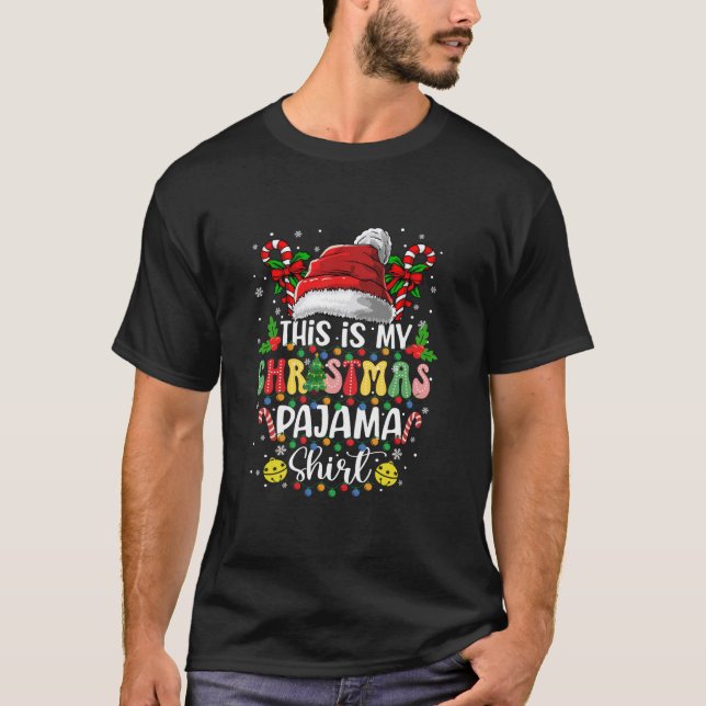 Det här är min jul Pajama Santa Hat Julafton Ljus T Shirt (Framsida)