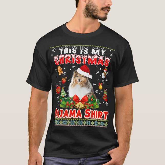 Det här är min jul Pajama Sheltie Hund Ugly Swea T Shirt (Framsida)