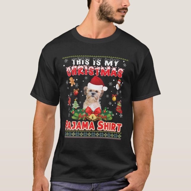 Det här är min jul Pajama Shirt Shichon Hund Ugly T (Framsida)