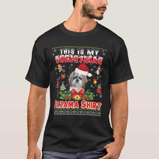 Det här är min jul Pajama Shirt Shih Tzu Hund Ugl T Shirt (Framsida)