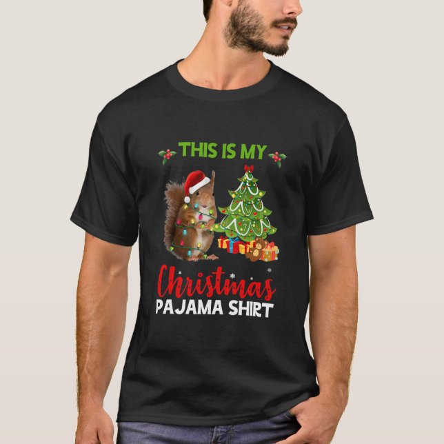 Det här är min jul Pajama Shirt Squirrel Santa T Shirt (Framsida)