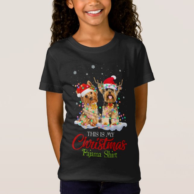 Det här är min jul Pajama Shirt Yorkie Santa Hat T (Framsida)