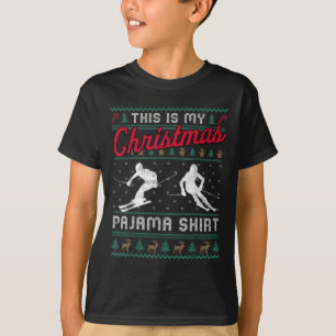 Det här är min jul Pajama Skiing Ugly Sweater Fu T Shirt