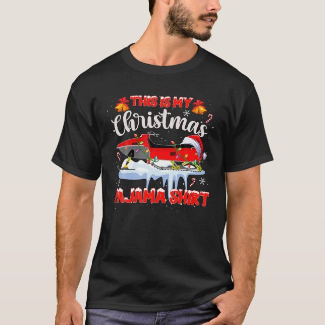 Det här är min jul Pajama Snowmobiling Santa Rei T Shirt (Framsida)
