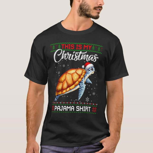 Det här är min jul Pajama Turtle Santa Ugly Julaft T Shirt (Framsida)