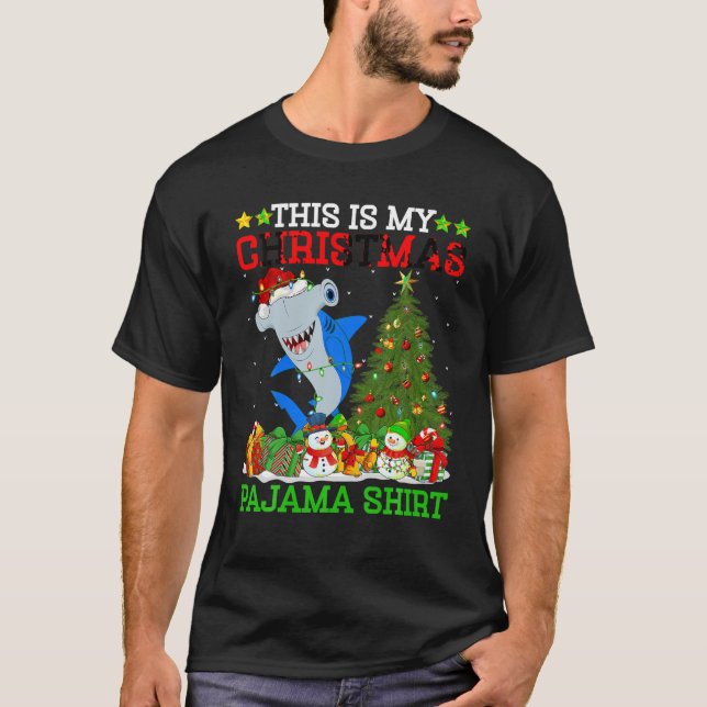 Det här är min jul Pajamas Hammerhead Shark Chri T Shirt (Framsida)